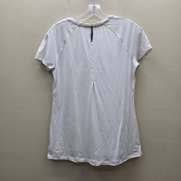Lululemon Subtle Striped Cap Sleeve T Shirt Top Pullover Stretch Cream Size 8 - Picture 2 of 4